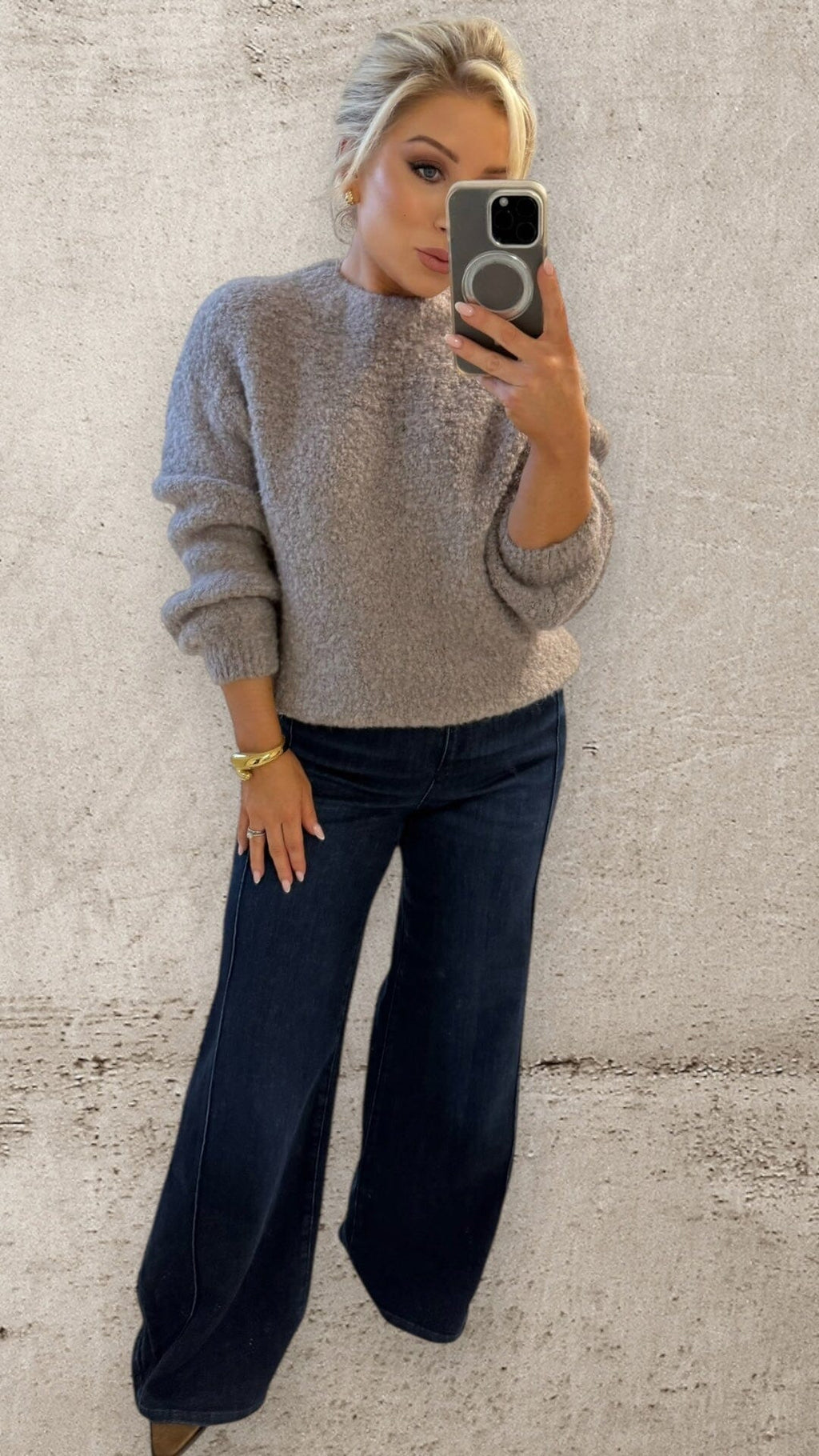 THE AMELIE BOUCLÉ KNIT - TAUPE Knitwear Neline