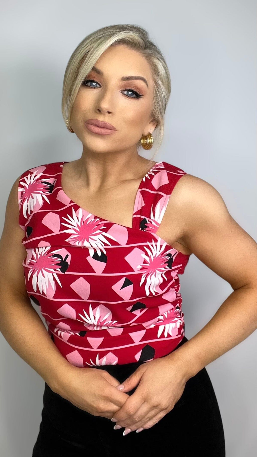 KELLI PRINT TOP - RED/PINK Tops & Jumpers Coco Boutique 