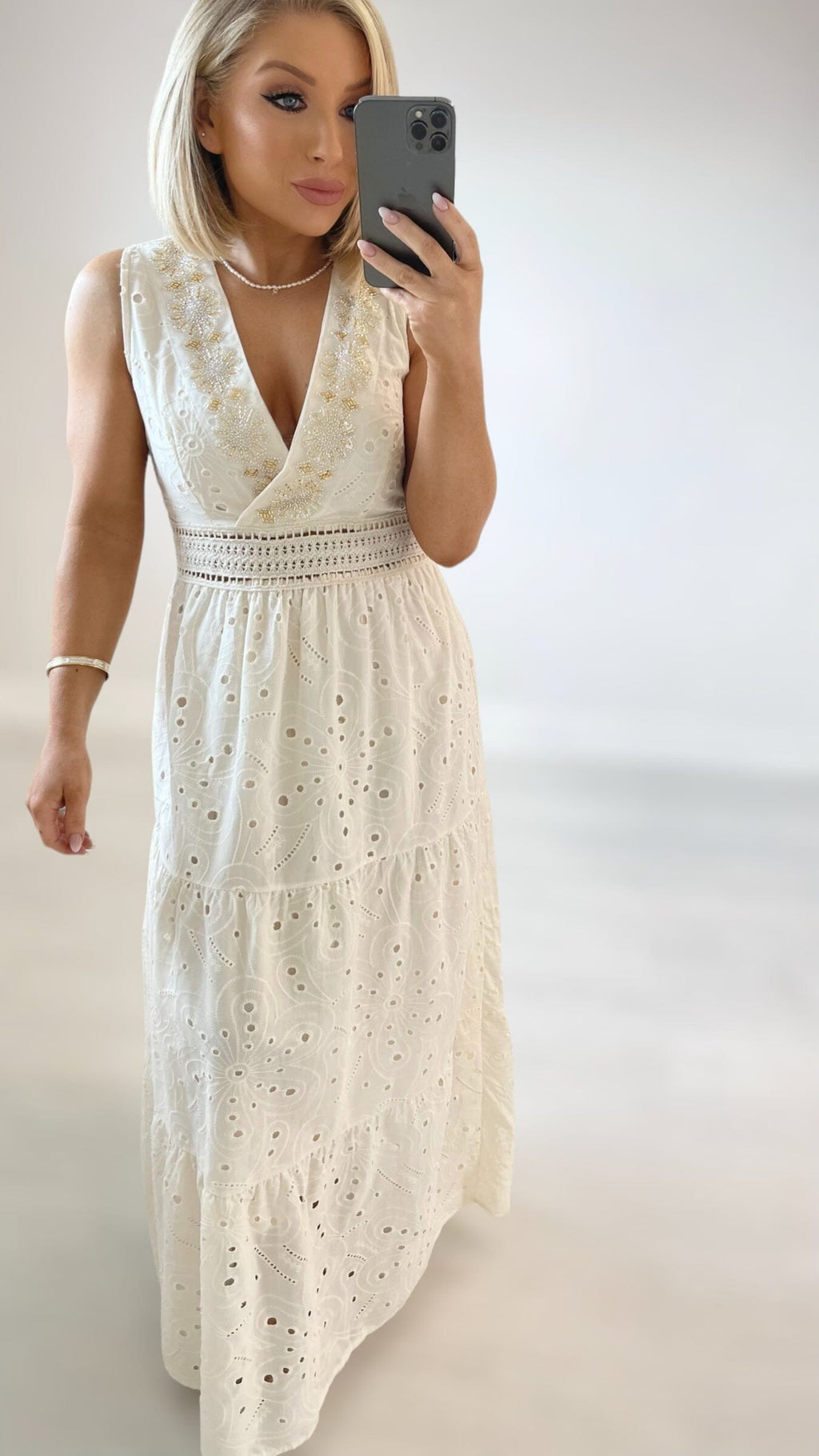SICILY COTTON ANGLAISE DRESS - NATURAL Dresses Orlan 