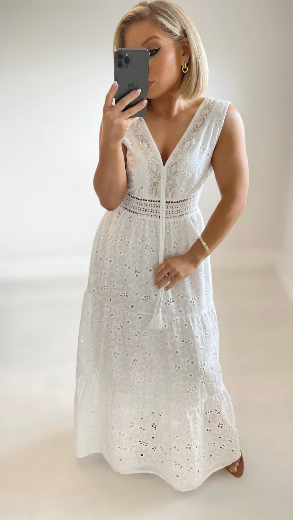SICILY COTTON ANGLAISE DRESS - WHITE Dresses Orlan 