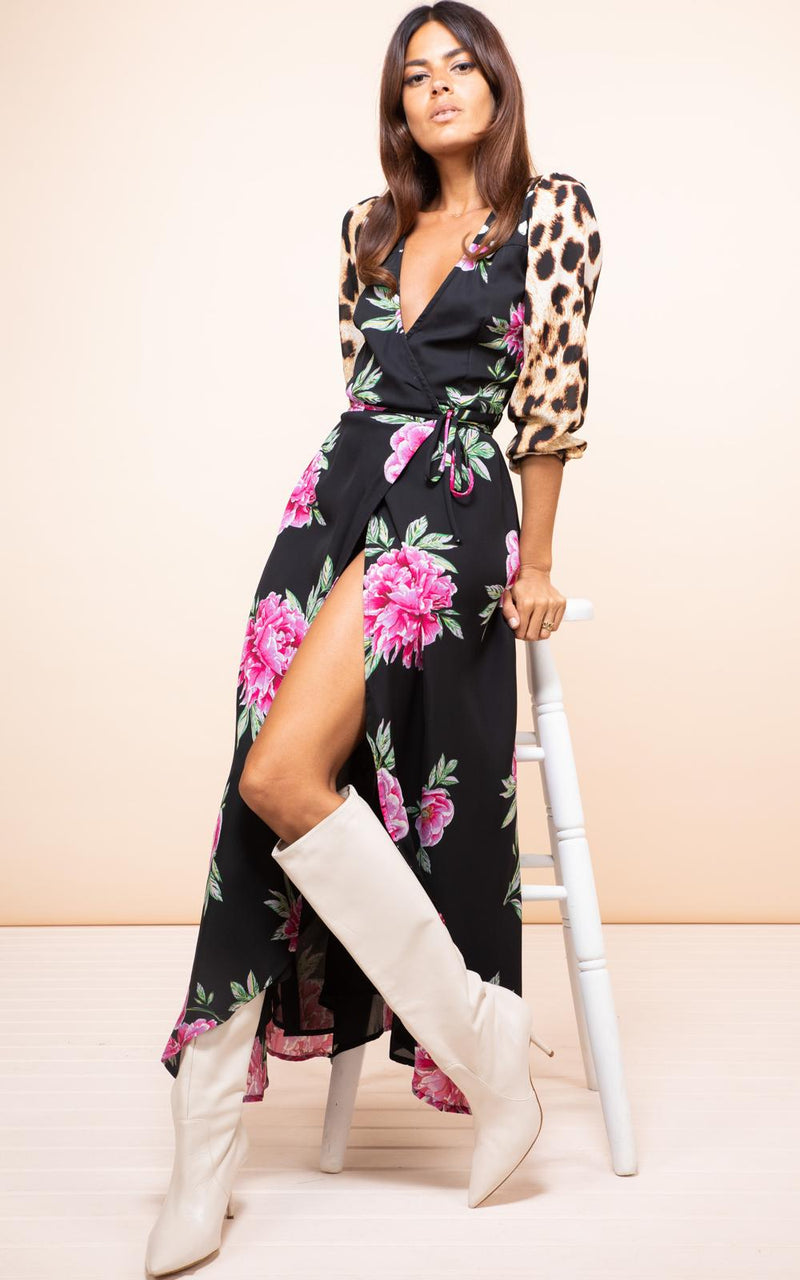 JAGGER WRAP DRESS IN PINK PEONY DANCING LEOPARD – Coco Boutique