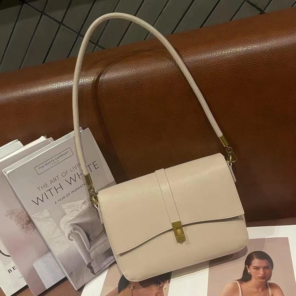 ELISE LEATHER SHOULDER BAG - BEIGE Jewellery & Accessories Aurenna 