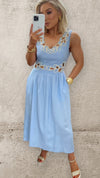 CELESTE EMBROIDERED DRESS - POWDER BLUE Dresses Orlinn 