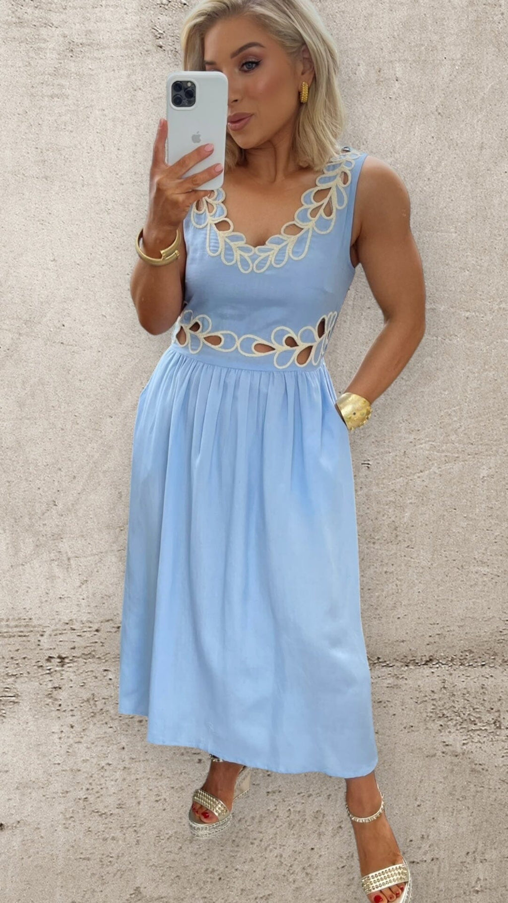 CELESTE EMBROIDERED DRESS - POWDER BLUE Dresses Orlinn 