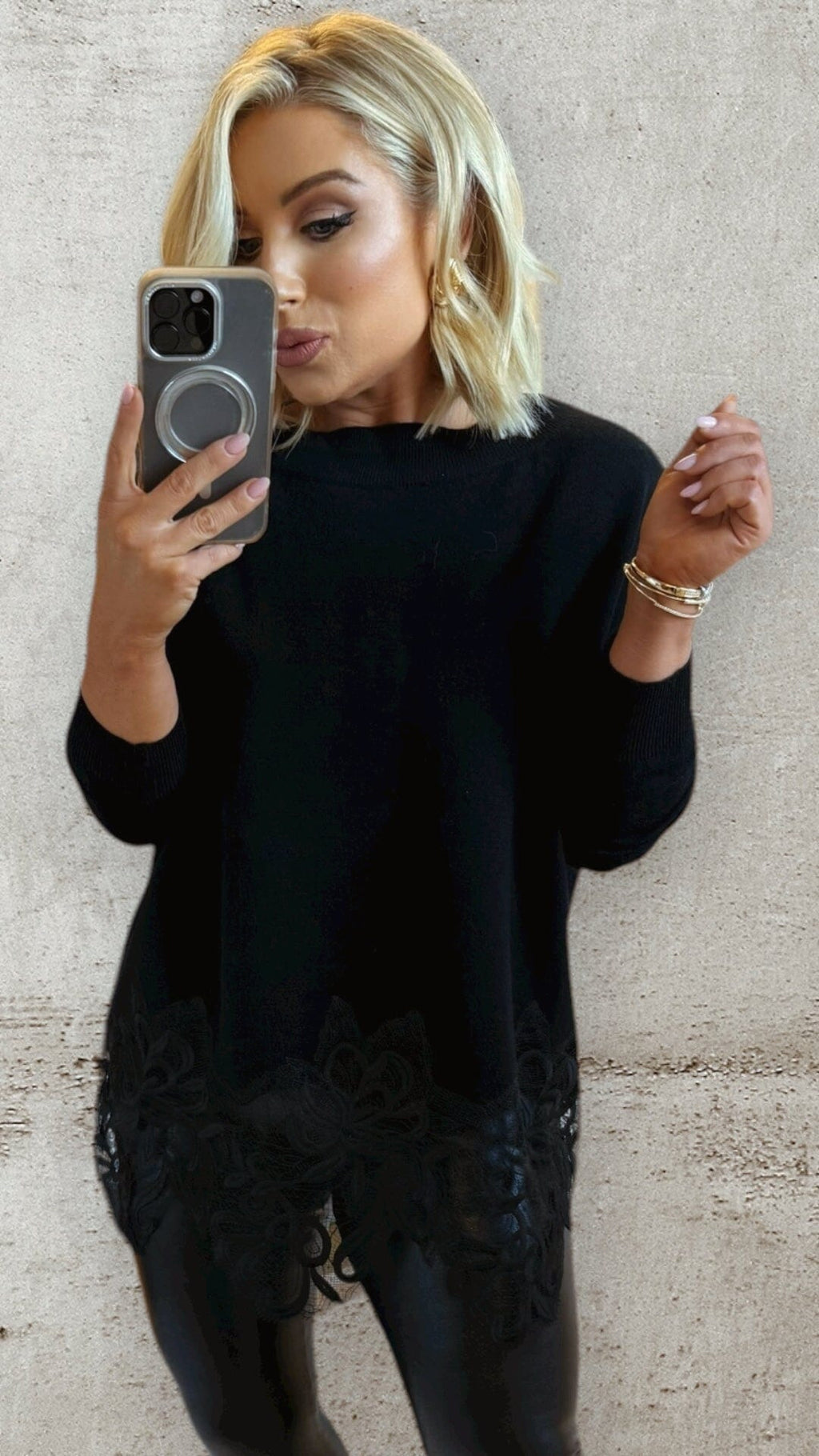 BELLE LACE TRIM SWEATER - BLACK Knitwear Charmell 