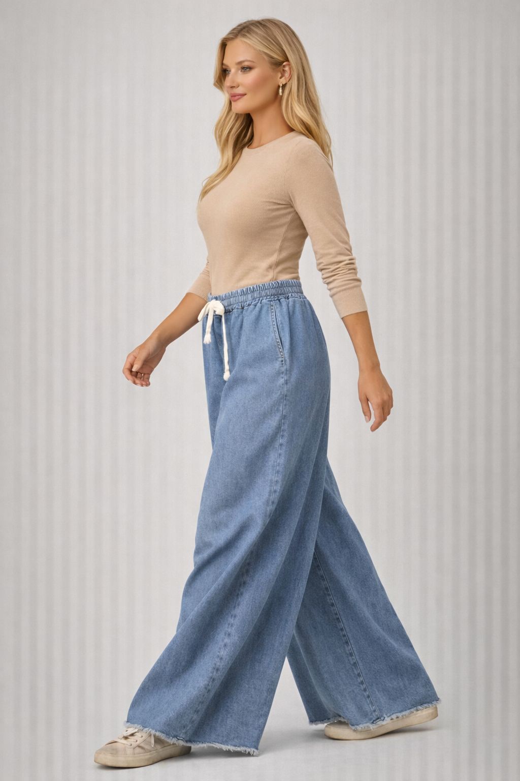 THE AMALFI WIDE LEG TROUSERS - BLUE DENIM Bottoms, Jeans & Skirts Avril Vin 