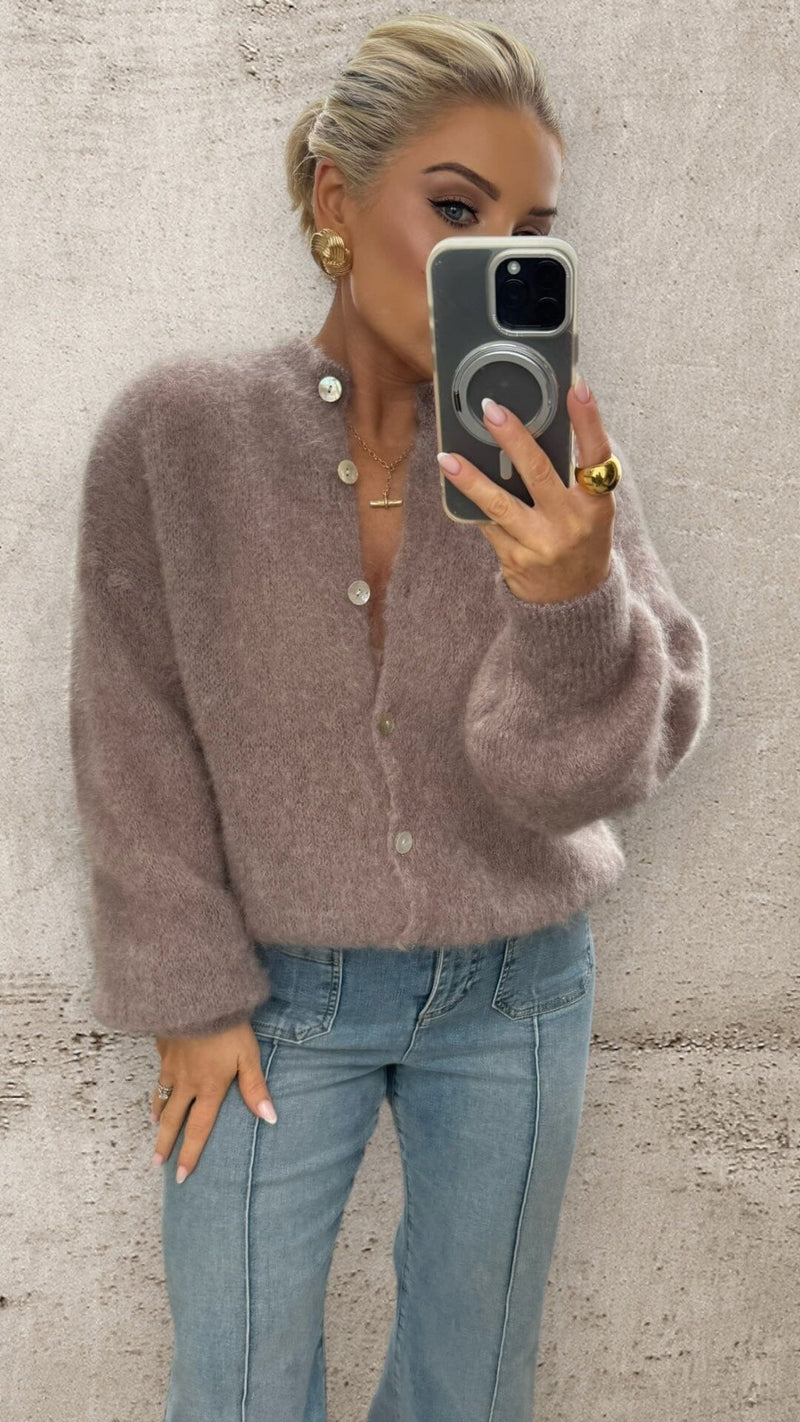 THE ÉLISE MOHAIR CARDIGAN- TAUPE Knitwear Goldie S 