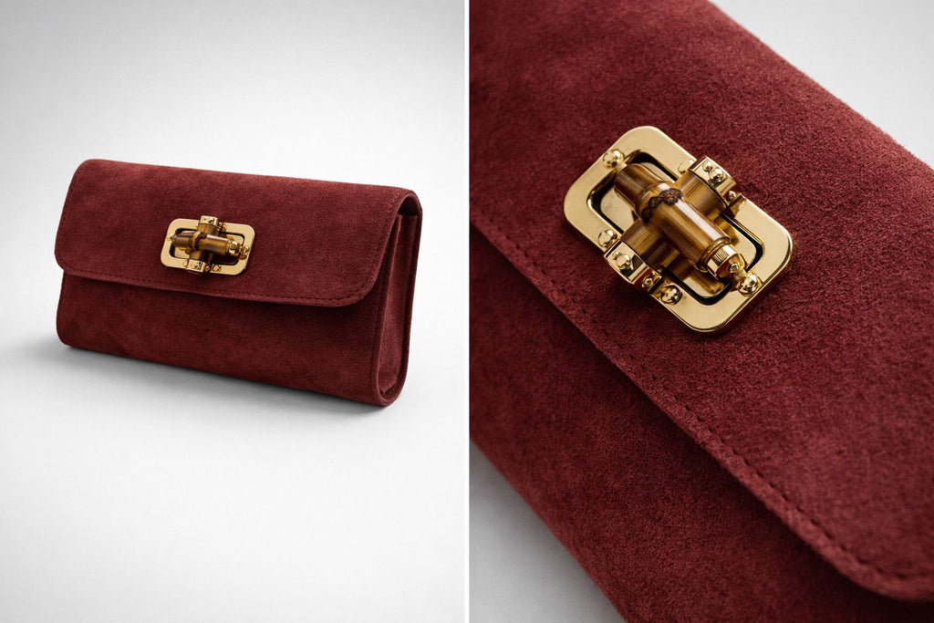 THE VERONA SUEDE CLUTCH - BURGUNDY Jewellery & Accessories Aurenna 
