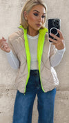 HARPER REVERSIBLE QUILTED JACKET - BEIGE/NEON YELLOW Coats & Blazers Coco Boutique 