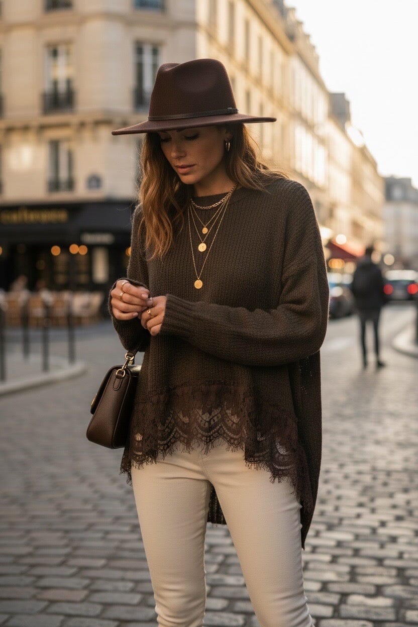 THE COCOA LACE TRIM KNIT Knitwear Avril Vin 