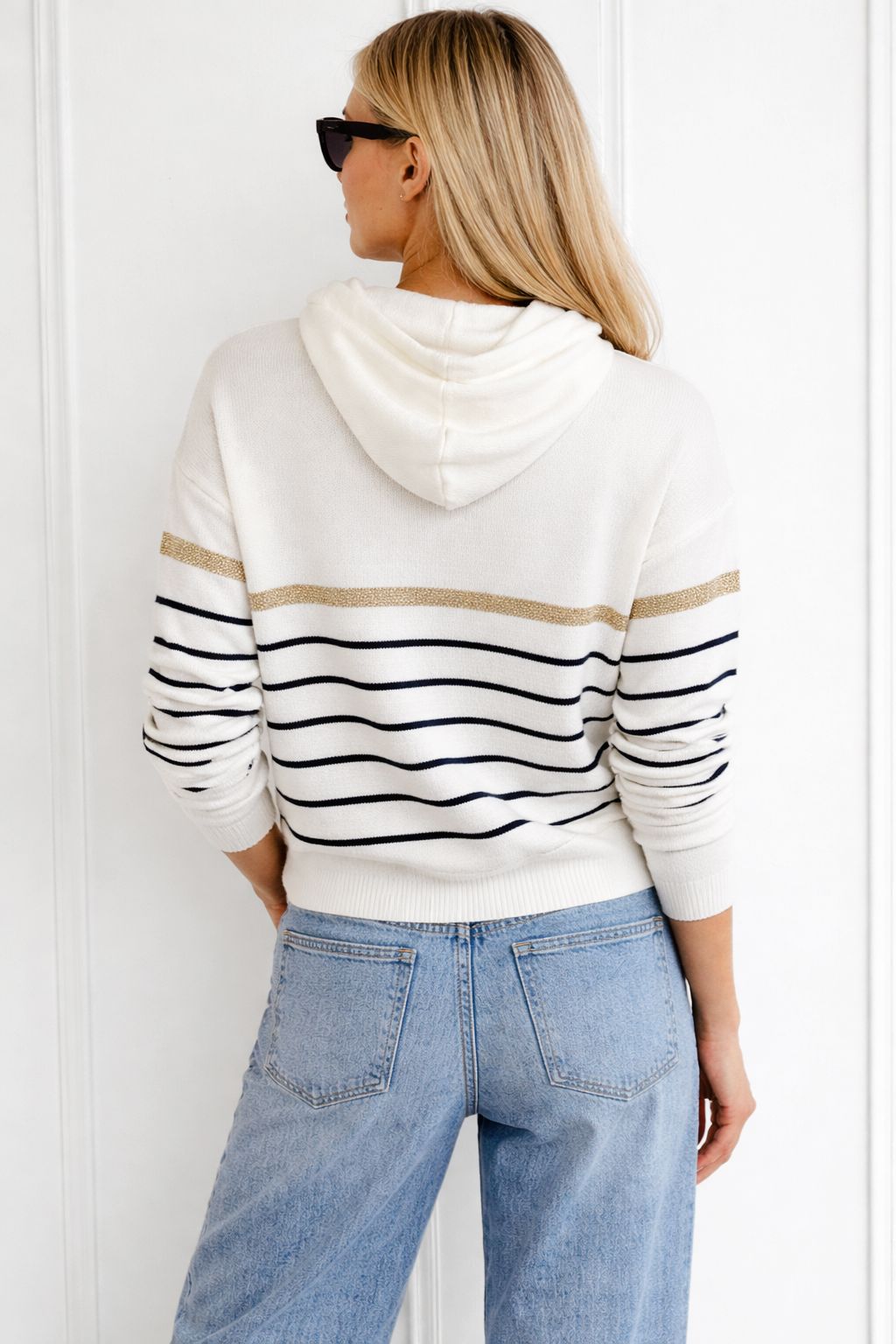 THE ROSALIE LUXE HOODED KNIT - WHITE/NAVY Knitwear Gigi Lu 