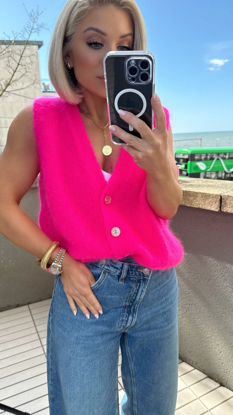 NEON LUXE KNIT GILET - NEON PINK Gilet Coco Boutique 