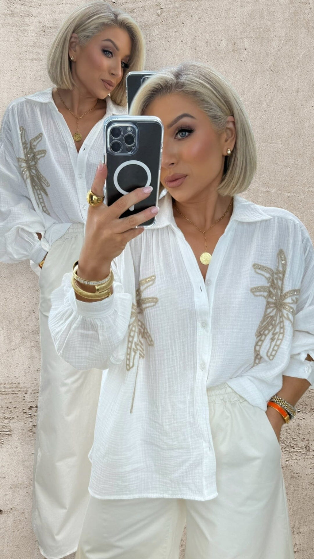 PALM LUXE SHIRT - WHITE Coco Boutique 