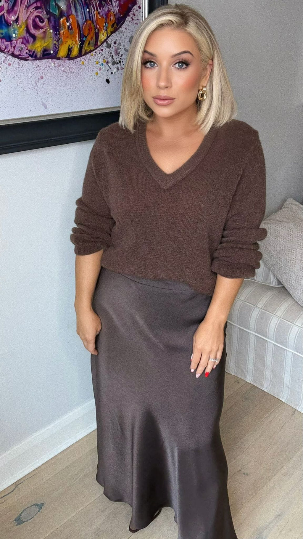 HELENA MODERN FLARE MIDI SKIRT - BROWN Bottoms, Jeans & Skirts Agnes 