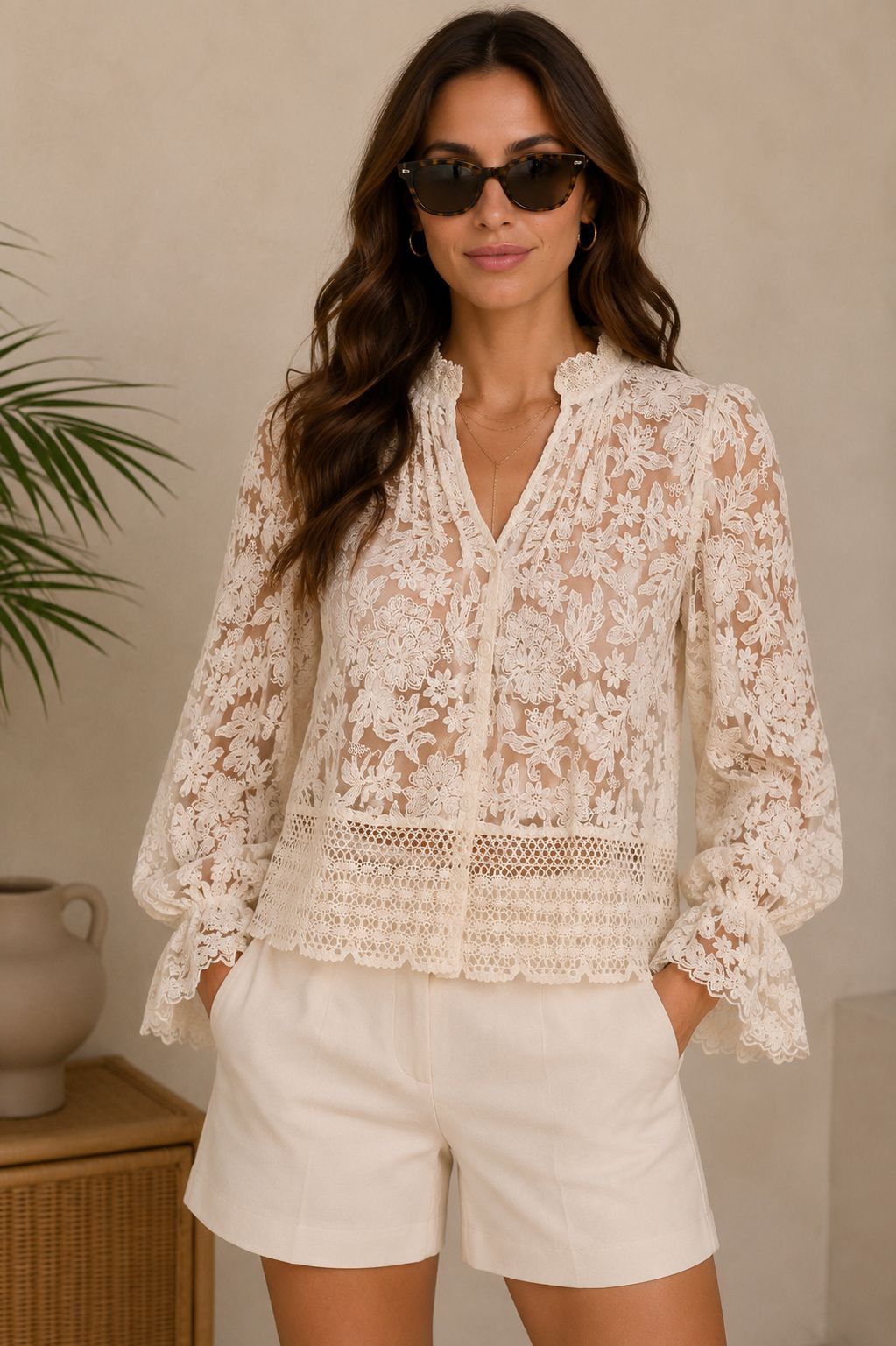 SIENNA LACE BLOUSE - CREAM Coats & Blazers Avril Vin 