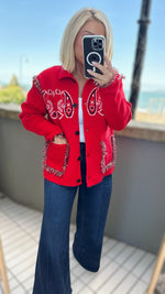 THE BANDANA LUXE JACKET - RED Knitwear Oreline 