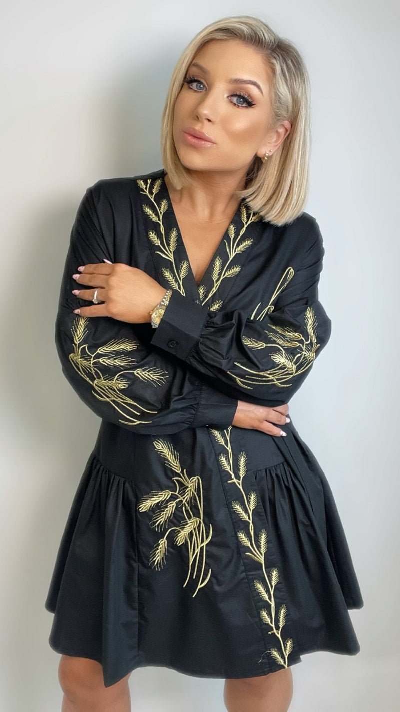 LYNNE EMBROIDERED WRAP DRESS - BLACK Coco Boutique 