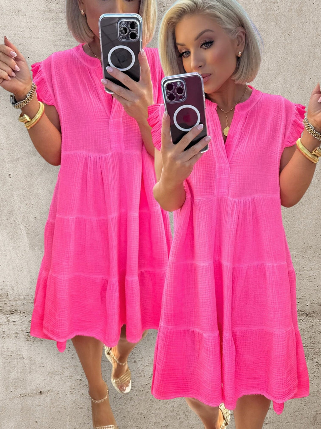 SUNSET BURST COTTON DRESS - FLUO PINK Dresses Coco Boutique 