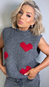 OLIVIA HEART TANK - GREY/RED Knitwear Coco Boutique 