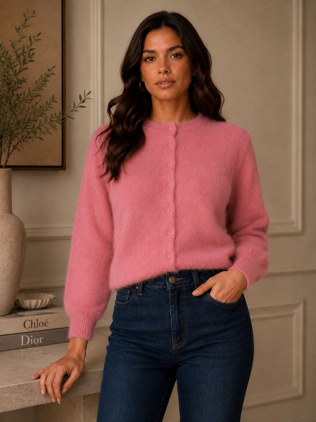 THE CLEO ANGORA BLEND CARDIGAN - ROSE Knitwear Nias 