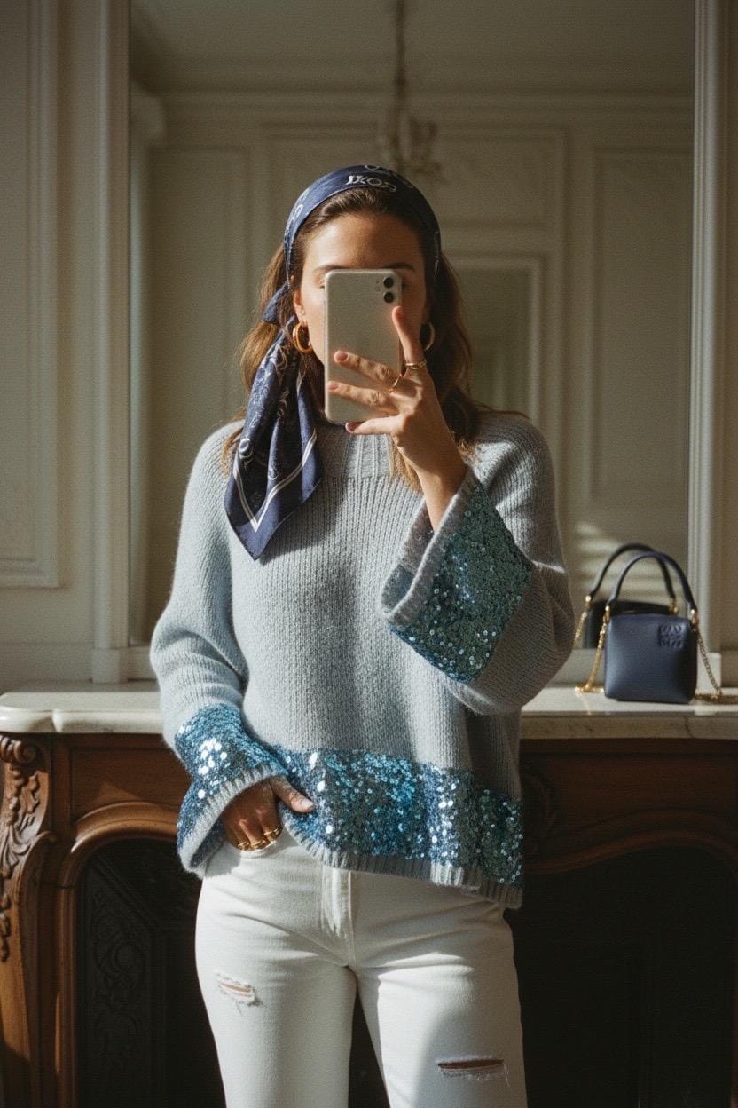 BLUE SEQUIN KNIT Knitwear Avril Vin 
