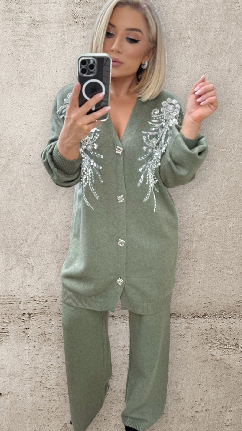 THE CELINE LUXE CO-ORD - SAGE Co-ord set White Piece 