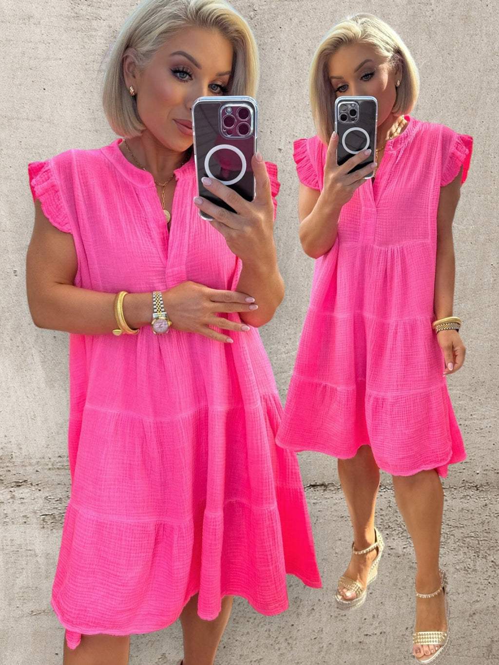 SUNSET BURST COTTON DRESS - FLUO PINK Dresses Coco Boutique 