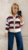 THE CLARA STRIPED CARDIGAN - CREAM/BORDEAUX Knitwear Avril Vin 