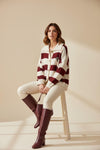 THE CLARA STRIPED CARDIGAN - CREAM/BORDEAUX Knitwear Avril Vin 