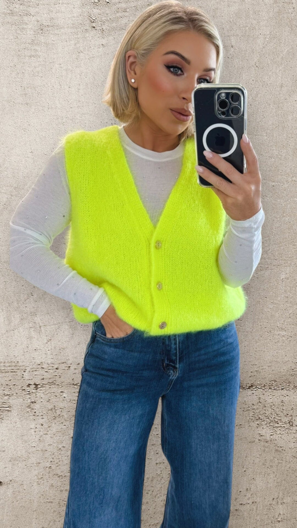 NEON LUXE KNIT GILET - NEON YELLOW Gilet Coco Boutique 
