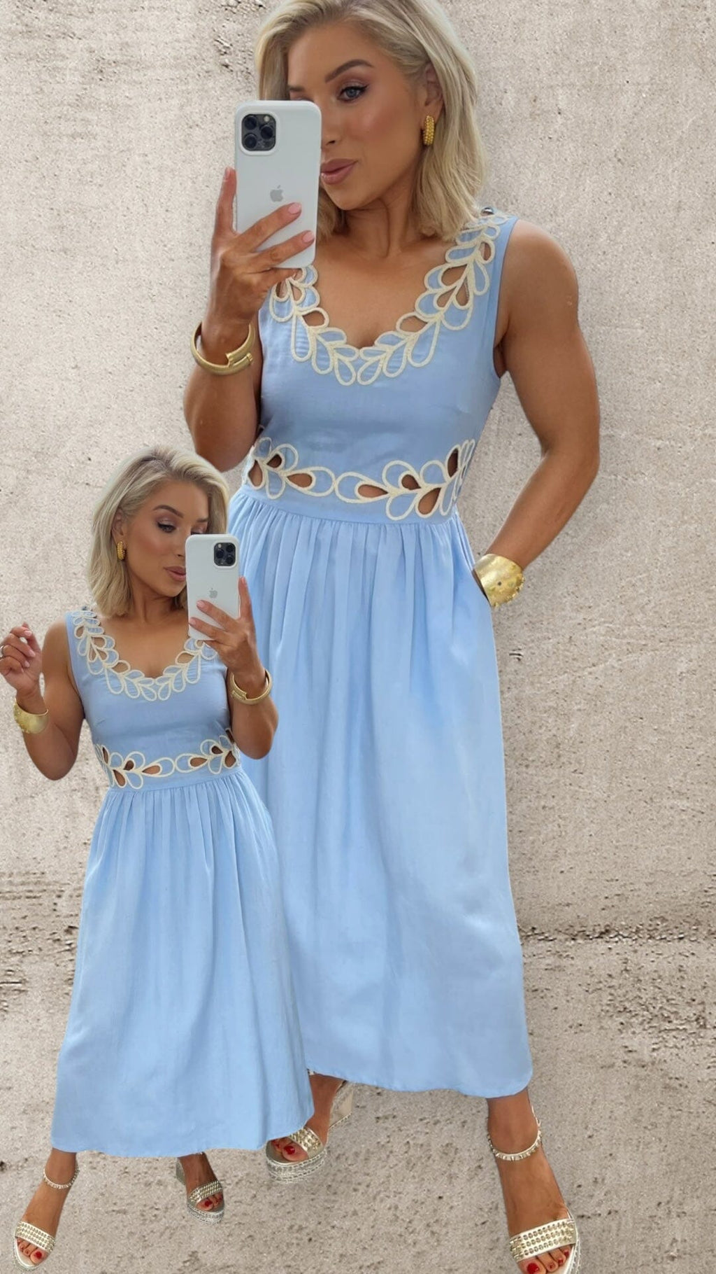 CELESTE EMBROIDERED DRESS - POWDER BLUE Dresses Orlinn 