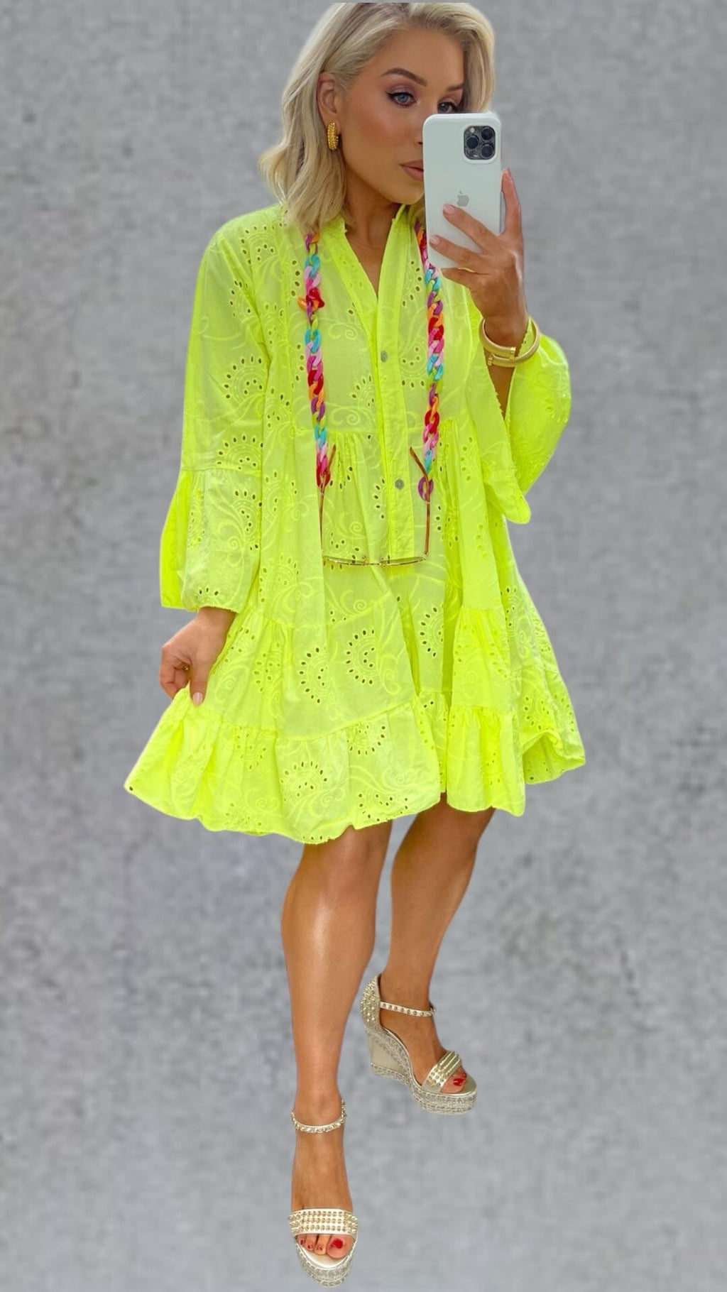LUNA NEON BRODERIE DRESS - LEMON POP Dresses Noeline 