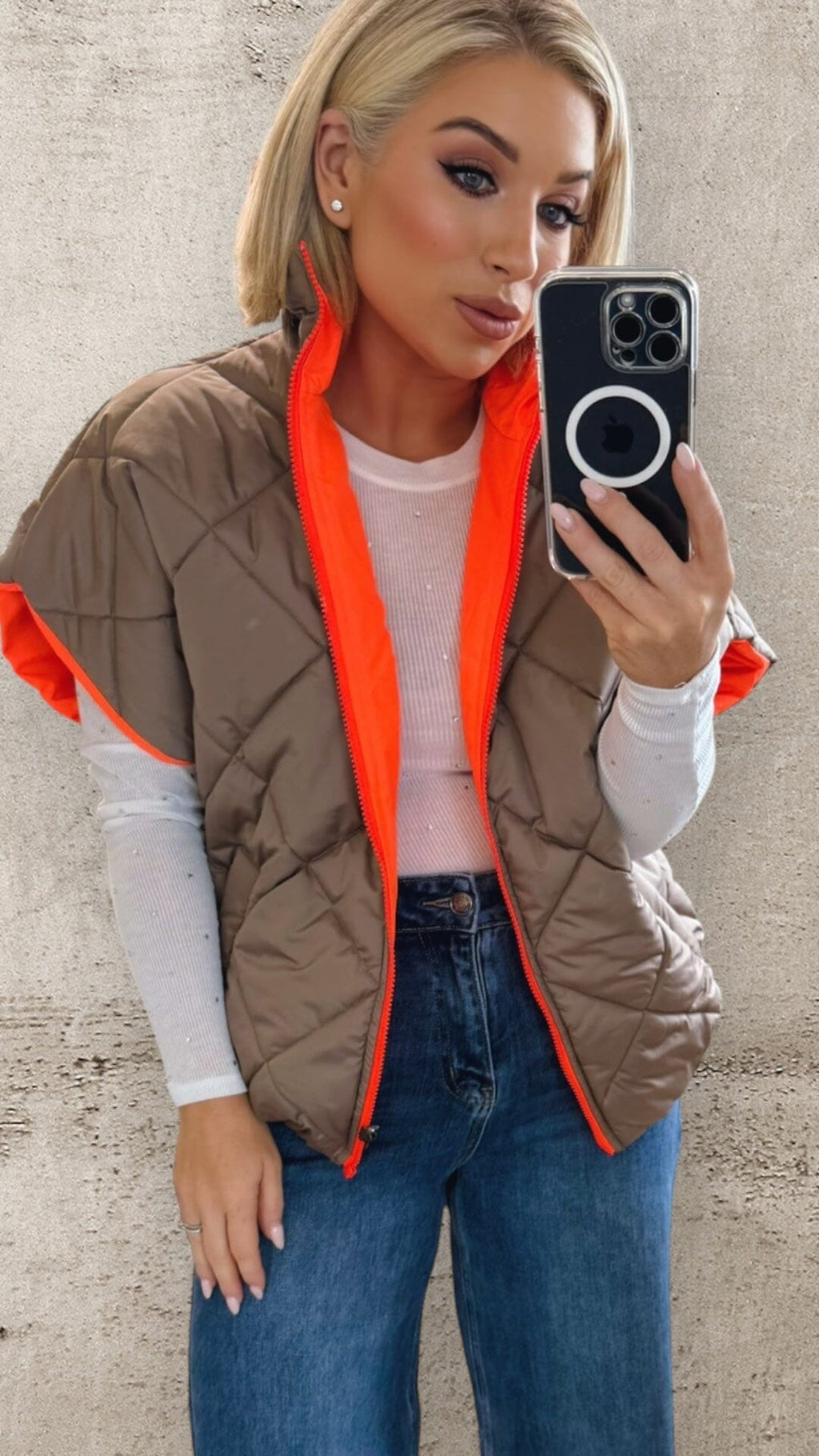 HARPER REVERSIBLE QUILTED JACKET - TAUPE/ NEON ORANGE Coats & Blazers Coco Boutique 