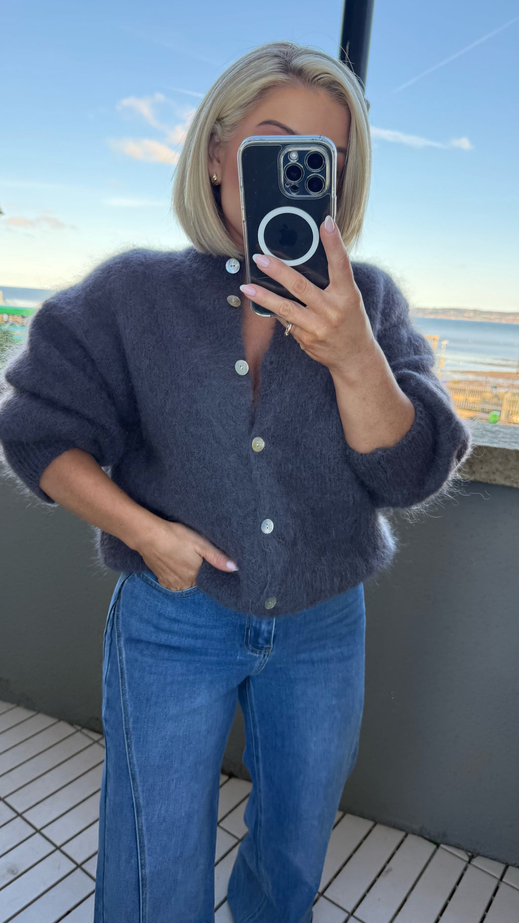 THE ÉLISE MOHAIR CARDIGAN- CHARCOAL Knitwear Goldie S 