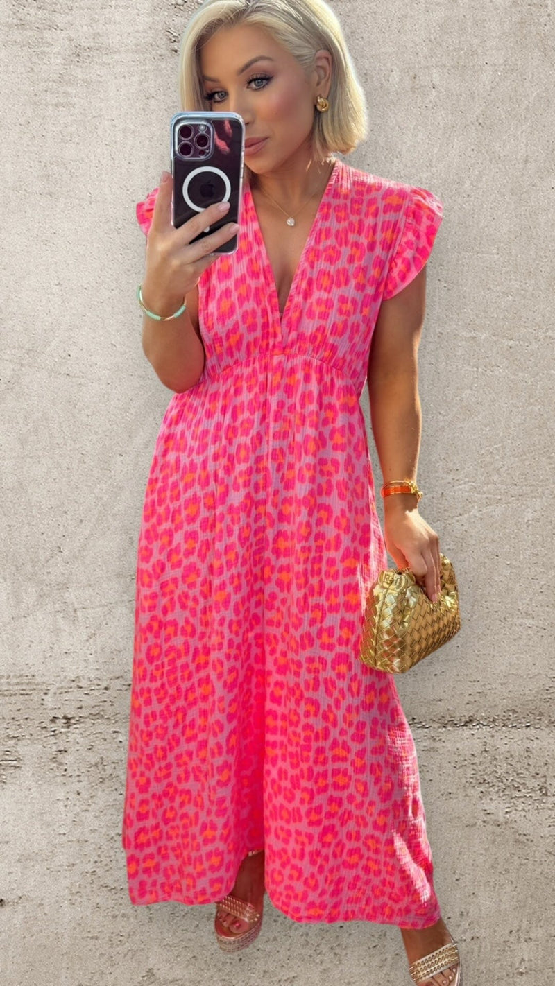 LILA ANIMAL PRINT DRESS - NEON PINK/LILAC Dresses Noeline 