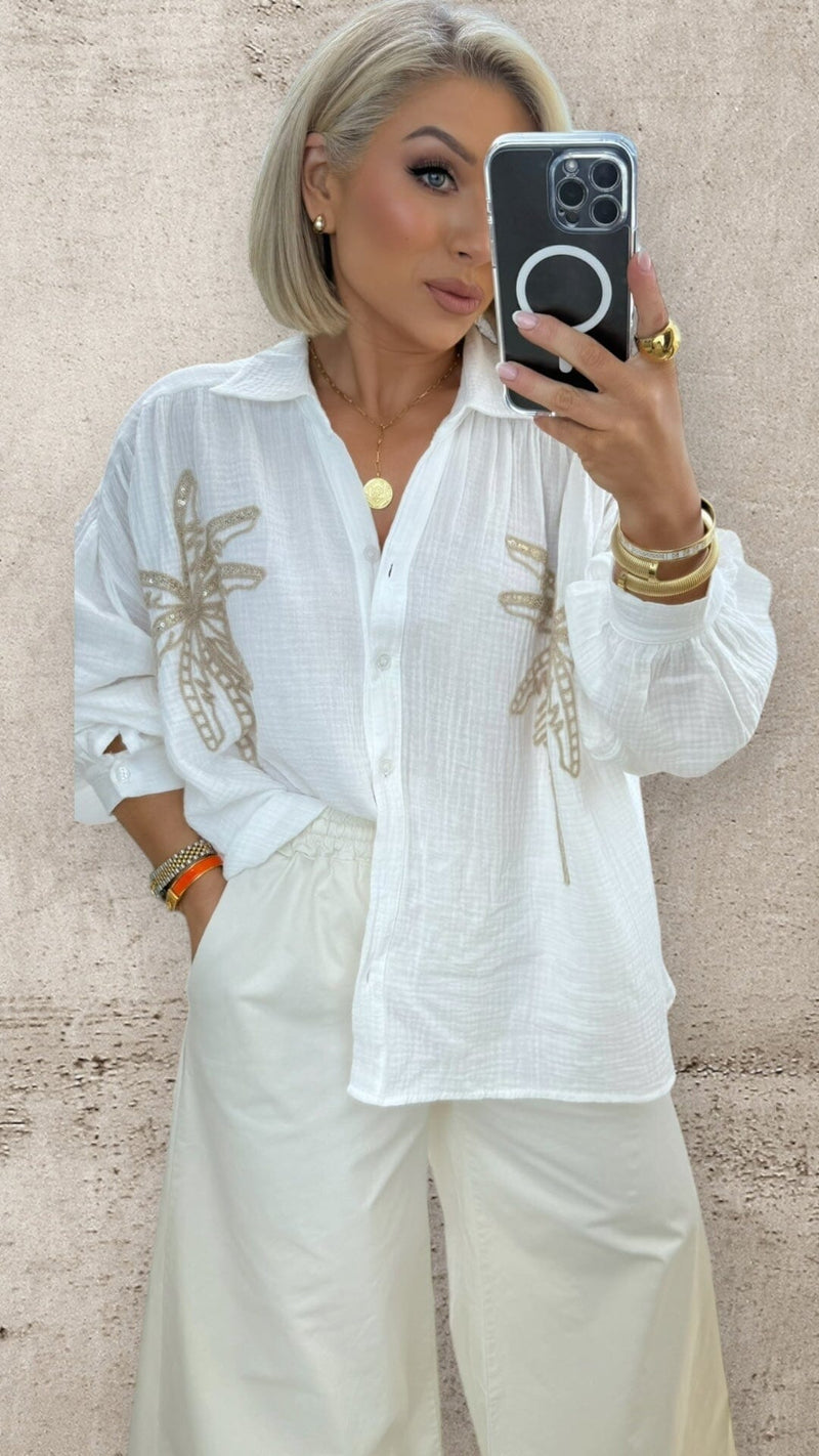 PALM LUXE SHIRT - WHITE Coco Boutique 
