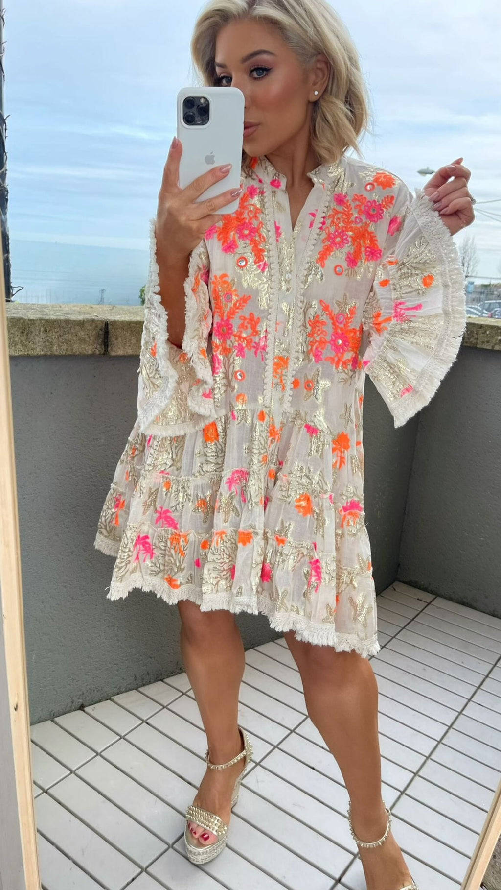 MARINA BRODERIE SEALIFE MINI DRESS - CREAM Dresses Oreline 