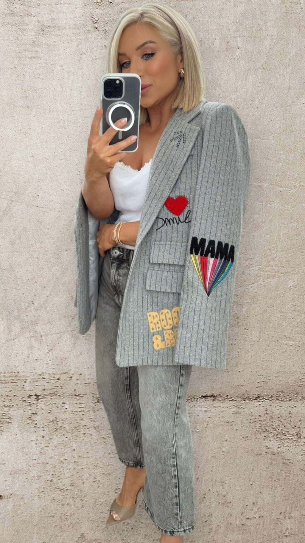 THE ICON EDIT BLAZER - GREY PINSTRIPE Coco Boutique 