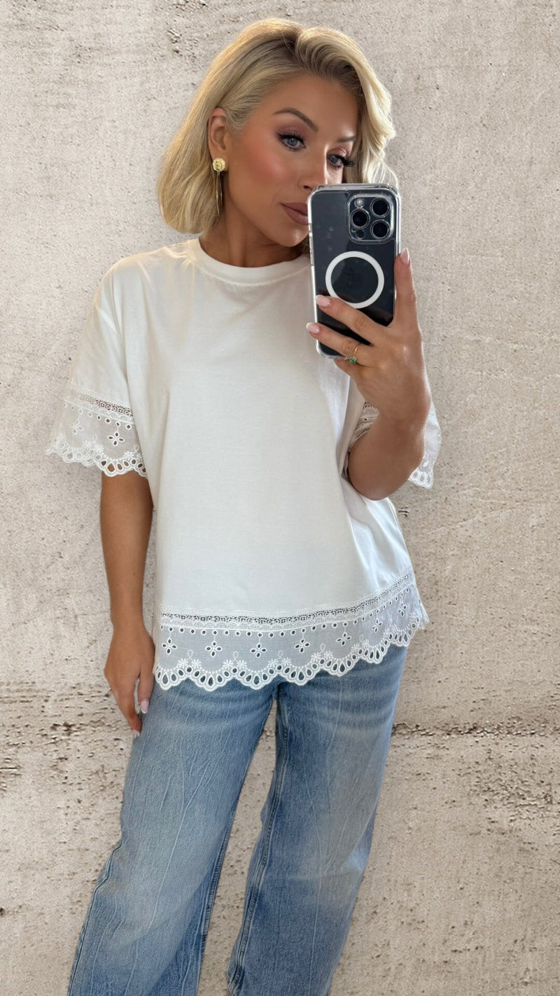 ISLA BRODERIE COTTON T-SHIRT Never Fully Dressed 