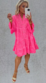 LUNA NEON BRODERIE DRESS - HOT PINK Dresses Noeline 