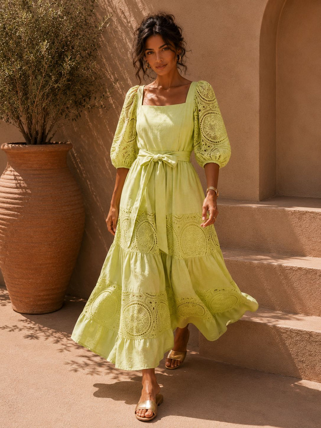 THE SORRRNTO LACE MIDI DRESS - PISTACHIO Dresses Neline 