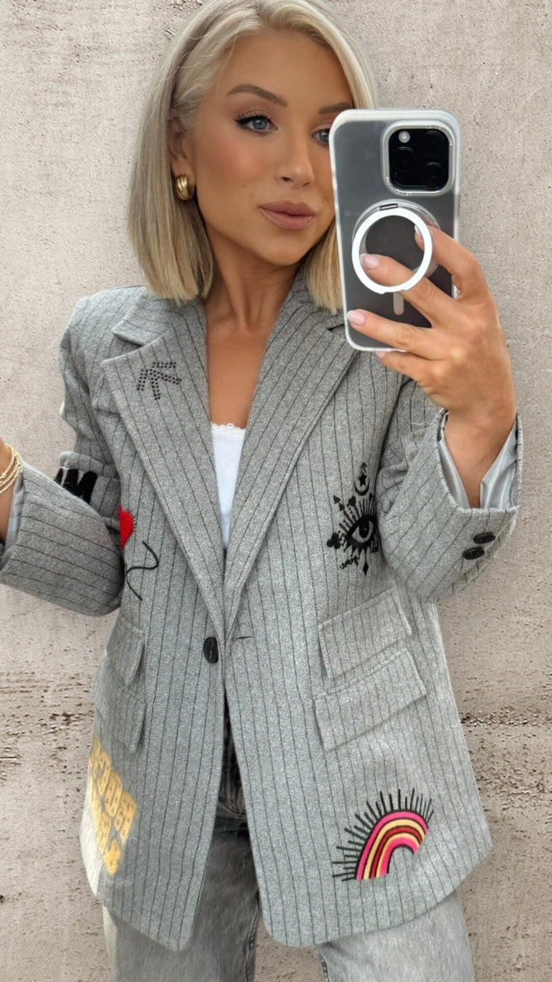 THE ICON EDIT BLAZER - GREY PINSTRIPE Coco Boutique 