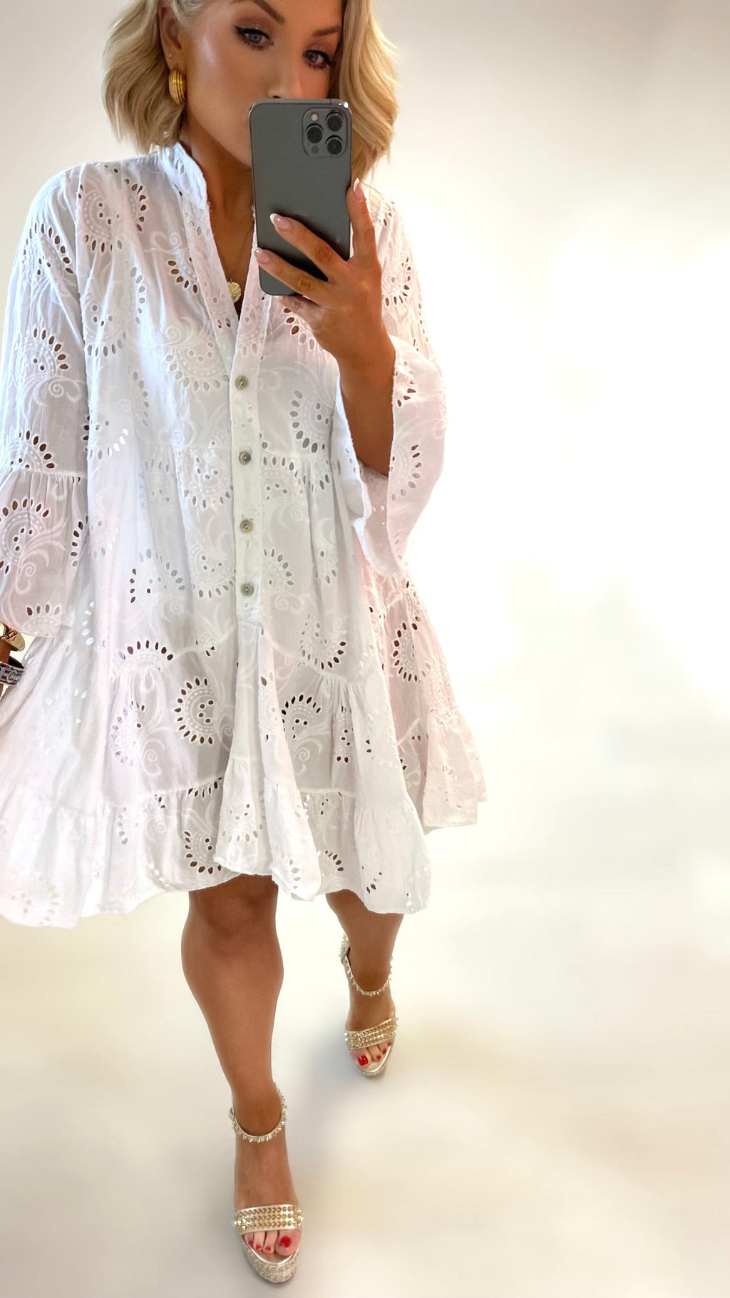 CLARA ANGLAISE MINI DRESS- WHITE Dresses Coco Boutique 