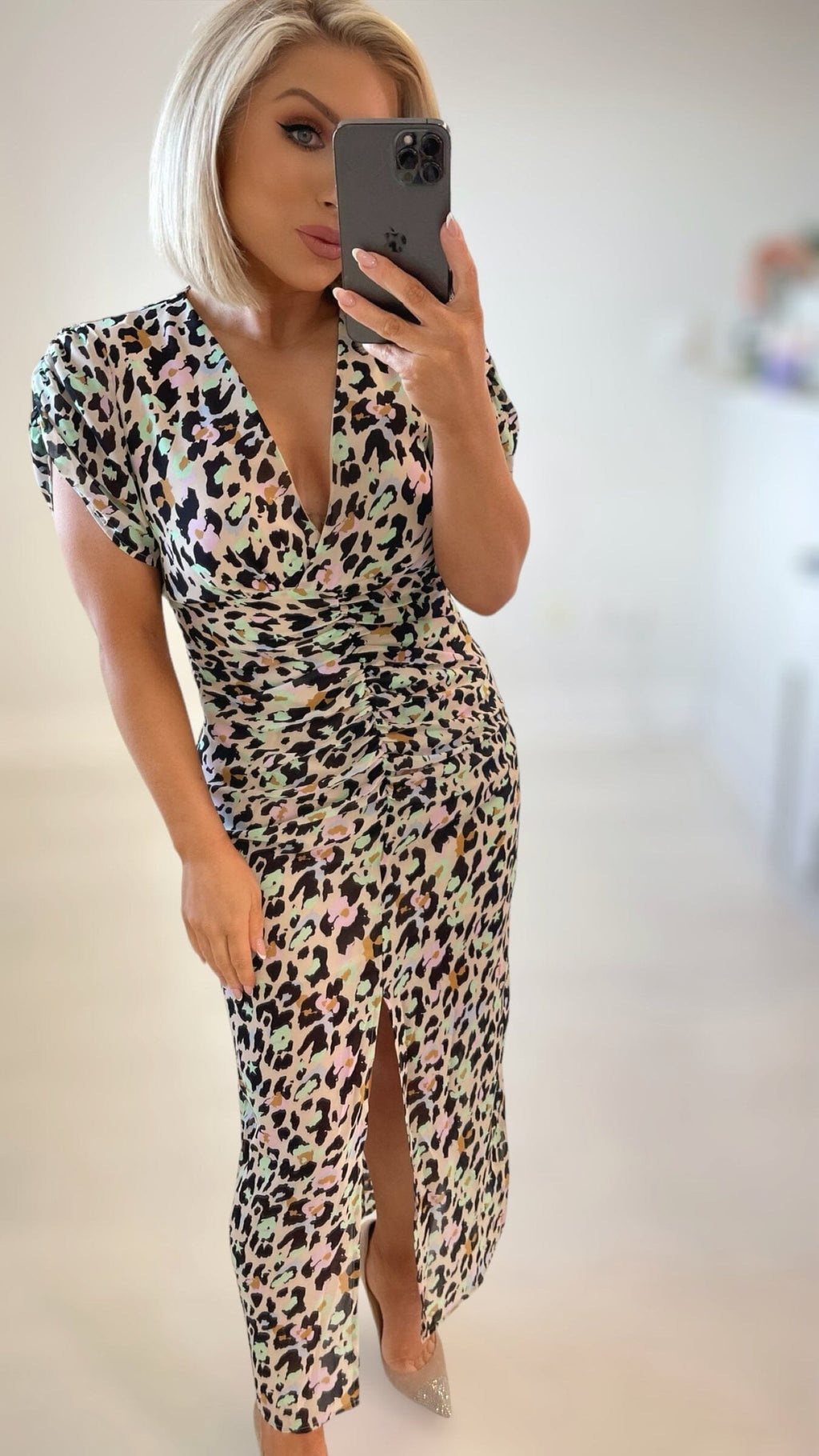 MADDIE RUCHED LEOPARD DRESS Dresses Coco Boutique 