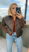 HARPER REVERSIBLE QUILTED JACKET - CHOCO / NEON ORANGE