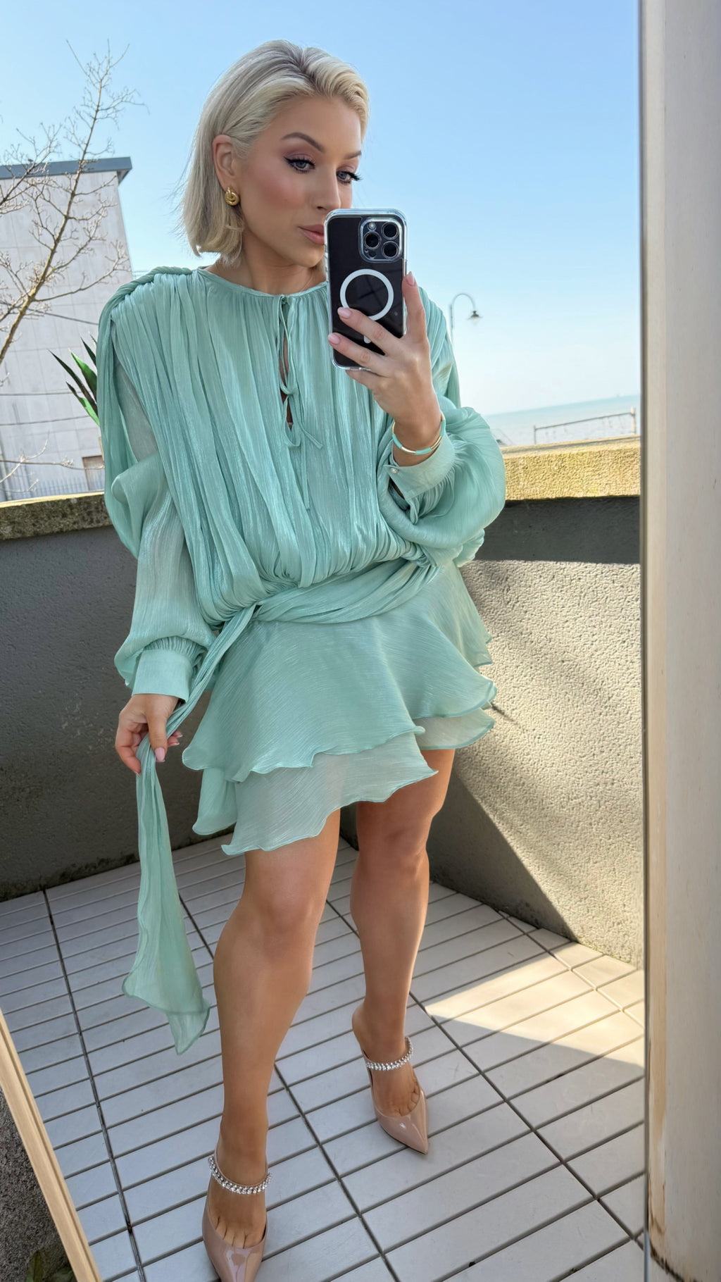 CELINA SHIMMER MINI DRESS - SEAFOAM Dresses Noeline 