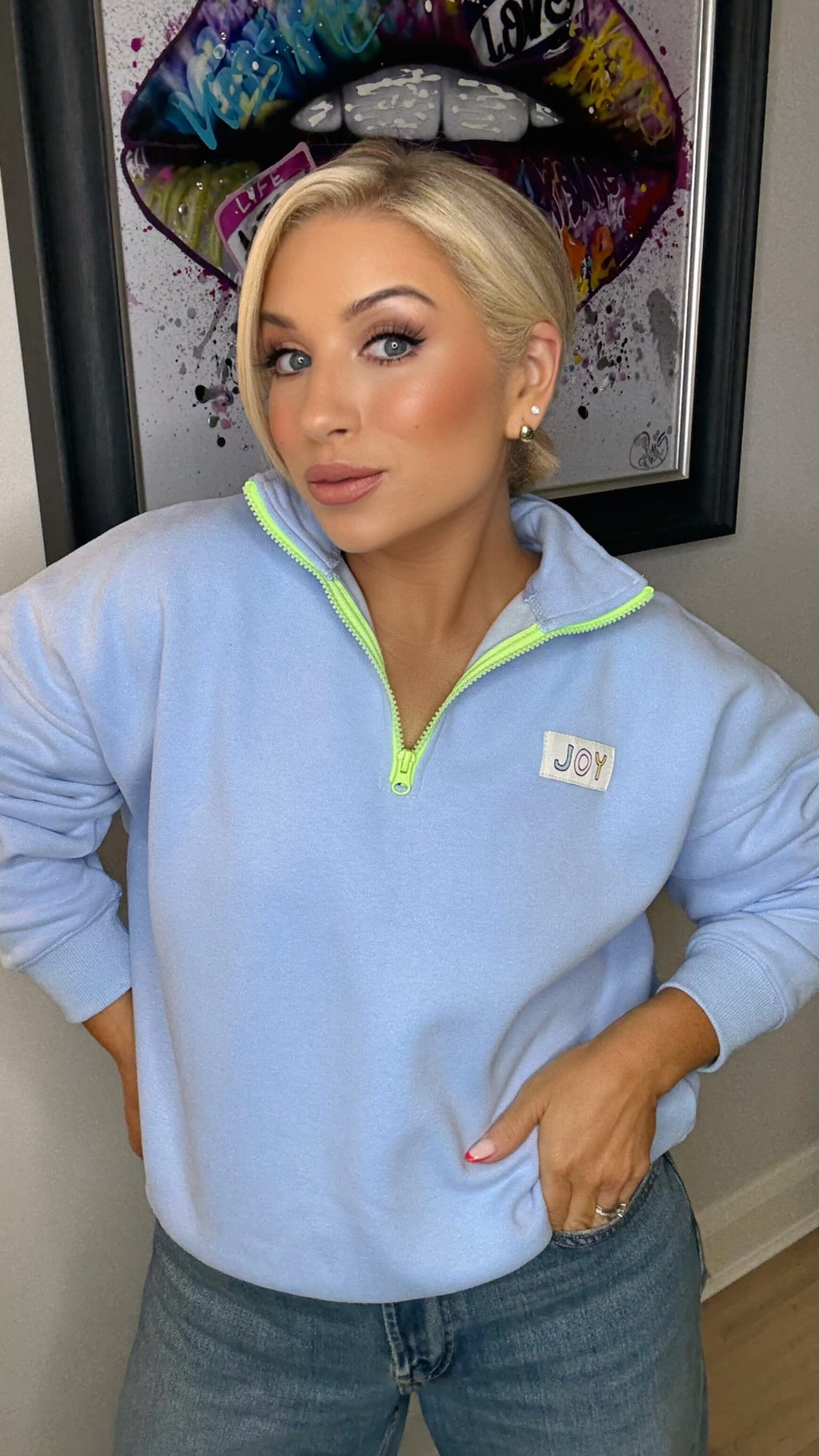 THE JOY HALF ZIP - BABY BLUE Sweatshirt Easy mood 
