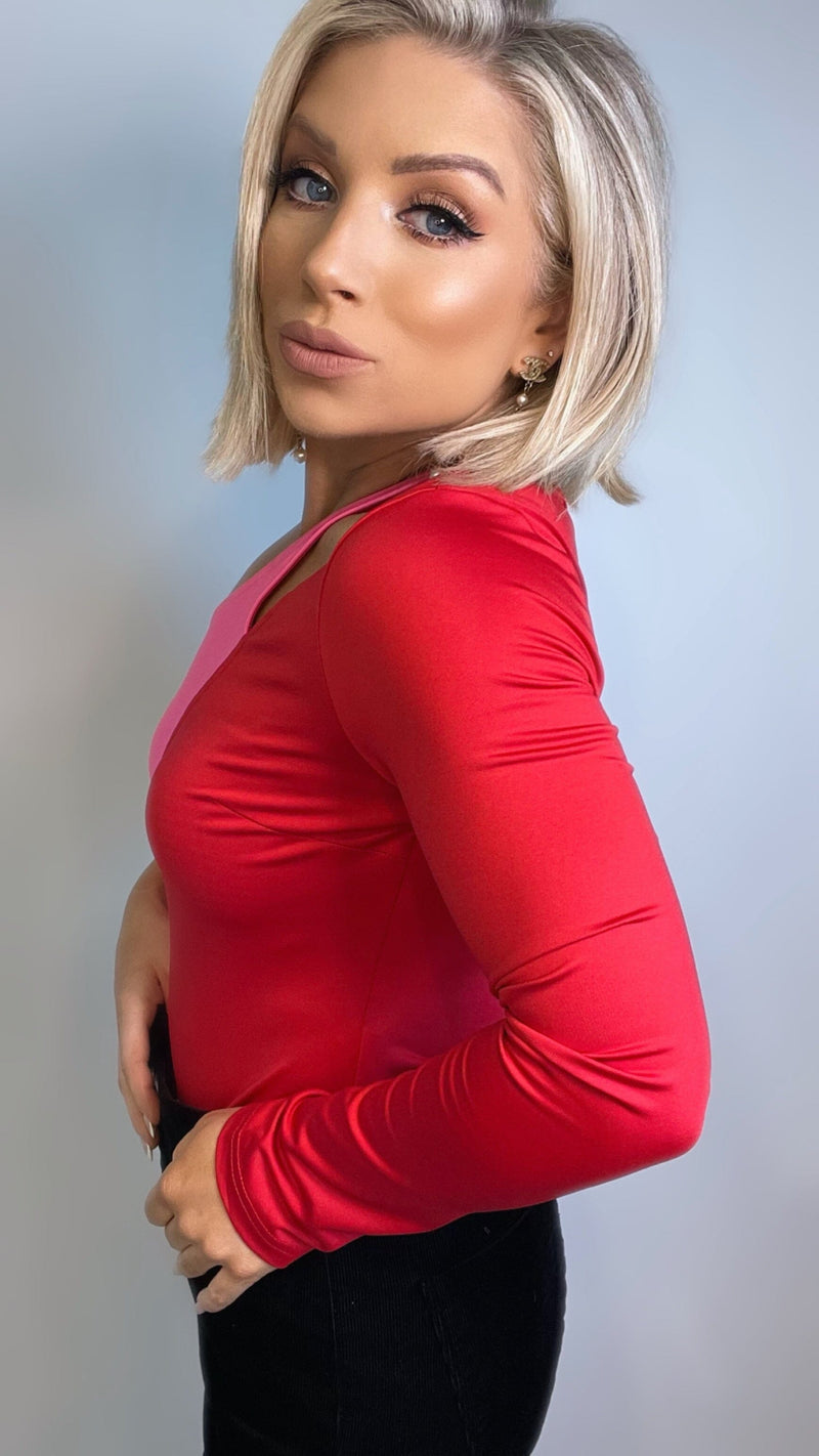 CLEO BODYSUIT - RED & PINK Tops & Jumpers Minueto 