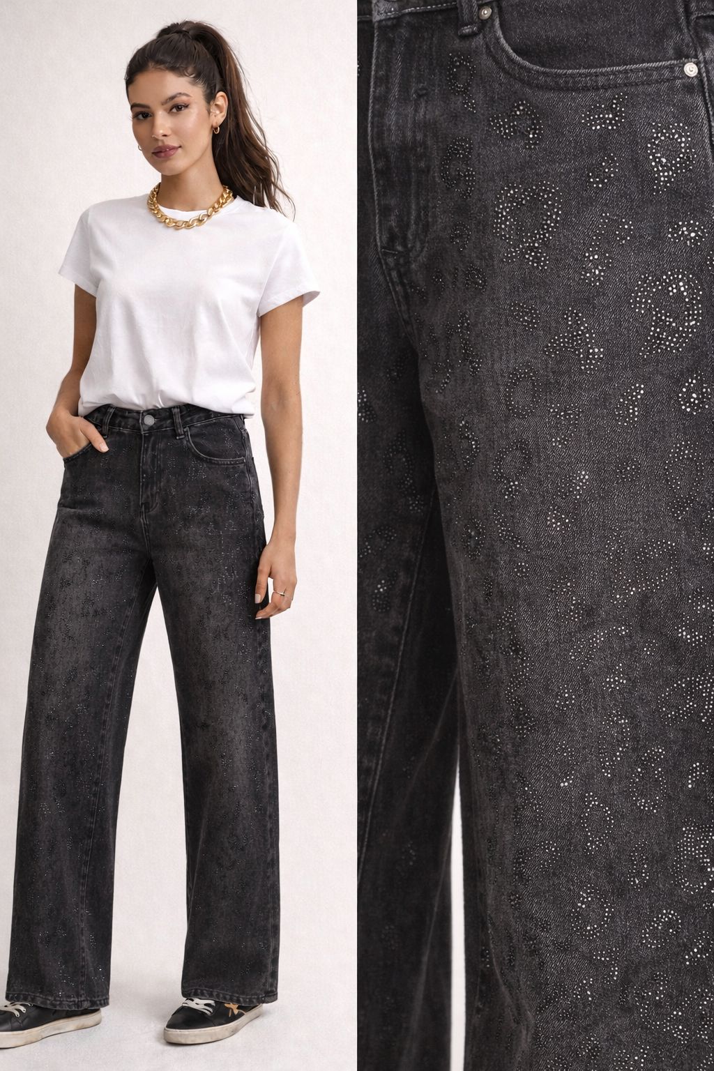 THE CALI CRYSTAL LEOPARD JEANS Bottoms, Jeans & Skirts Me & Coz 