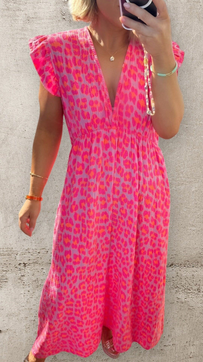 LILA ANIMAL PRINT DRESS - NEON PINK/LILAC Dresses Noeline 
